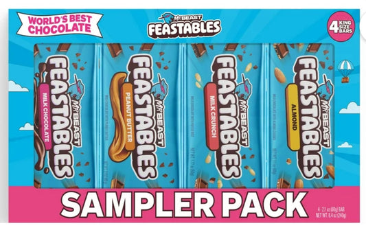 Feastables MrBeast Milk Chocolate Bar Sampler Variety Pack, 2.1 oz (60g), 4 Count