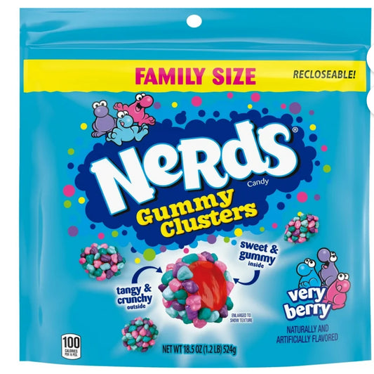 NERDS Gummy Clusters Caramelos con Sabor a Frutos Rojos, Crujientes y Gomosos, 18,5 oz, Bolsa Resellable de Tamaño