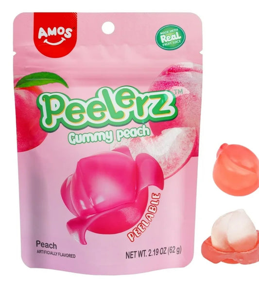 Amos Peladores de Durazno Pelable Gummy Caramelo, Resellable, 2.19oz