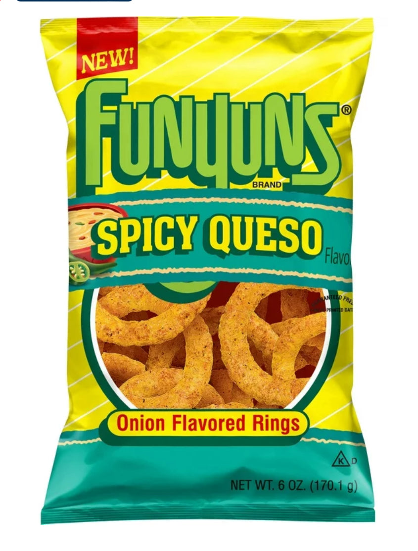 Funyuns Spicy Queso Onion Flavored Rings Snacks, Shelf-Stable 6 oz Bag ...