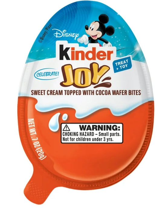 KINDER JOY Huevos de Disney Crema Dulce Cubierta con Trocitos de Oblea de Cacao y Juguete Sorpresa, 0,7 Oz/20 G