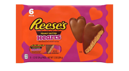 Reese's Milk Chocolate Peanut Butter Valentine's Day Candy, Packs 1.2 oz, 6 Count
