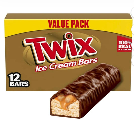 Twix Barras de Helado de Chocolate con Leche y Vainilla y Caramelo 23.16 fl oz, Paquete de 12