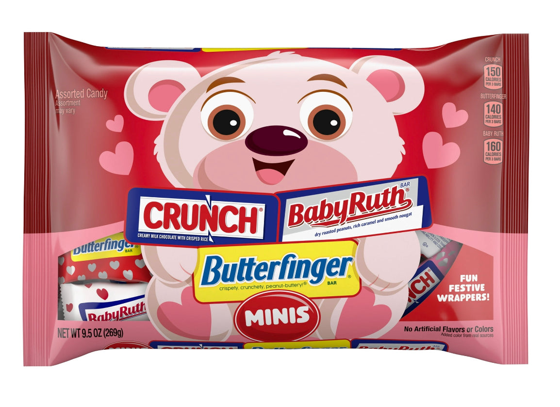 FMC Assorted 9.5oz Valentines Day Bag, Crunch, Butterfinger, Baby Ruth. Crispy, Creamy, Crunchy