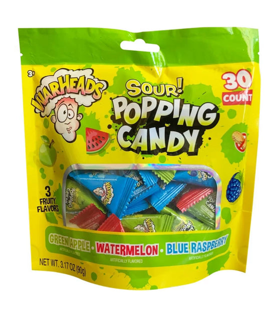 Warheads Sour Popping Candy Assorted Flavors, 3.17 oz, 30 Count Regular, Value Size