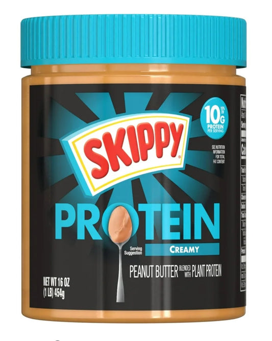 SKIPPY Cremoso Peanut Butter Mezclado with Plant Protein, Estable, Frasco de Plástico de 16 oz