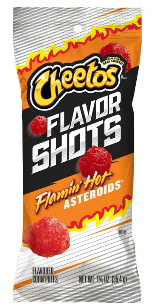 Cheetos Snacks Saborizados Flavor Shots Flamin' Hot Asteroids, Bolsa de 1.25 oz