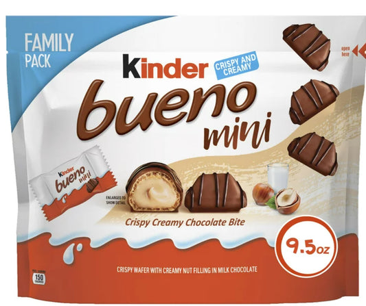Kinder Bueno Mini, Milk Chocolate and Hazelnut Cream Bars, Family Pack, 9.5 oz Bag
