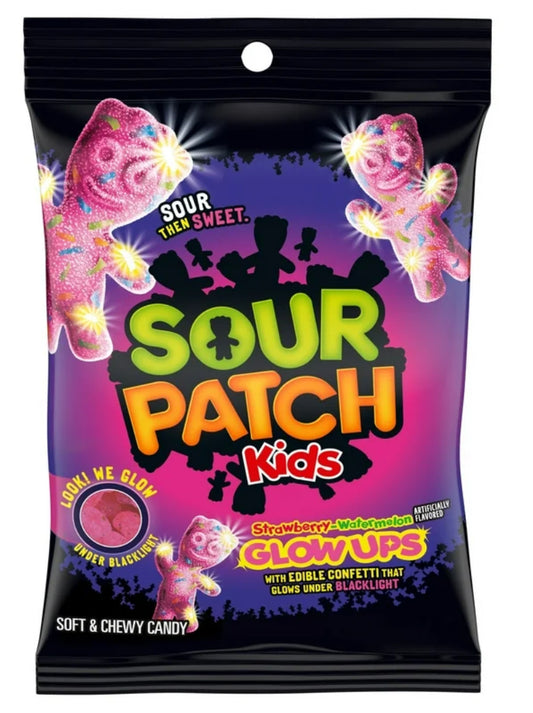 SOUR PATCH KIDS Glow Ups Caramelo Suave y Masticable de Fresa y Sandía, 6.7 oz
