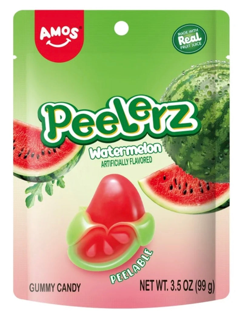 AMOS Peelerz Watermelon, Peelable Gummy Candy, Real Fruit Flavor, 1 Count, 3.5 oz Bag - LOOP MX