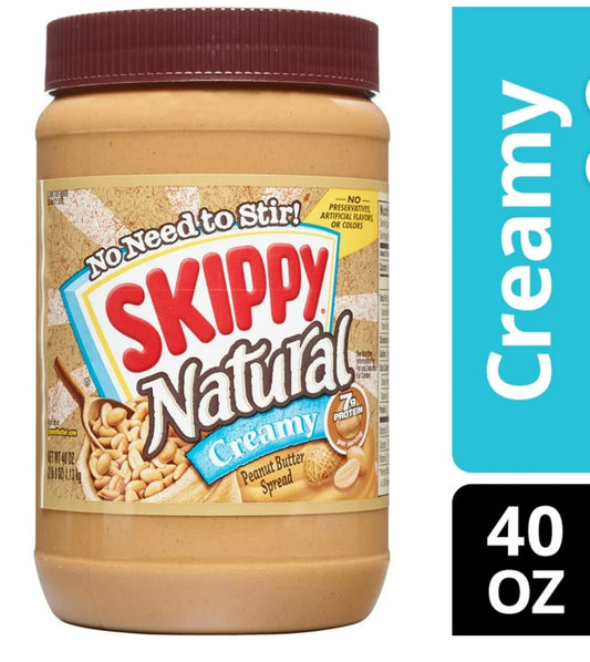SKIPPY Mantequilla de Maní Cremosa Natural para Untar, 7 G de Proteína por Porción, Frasco de Plástico 40 oz
