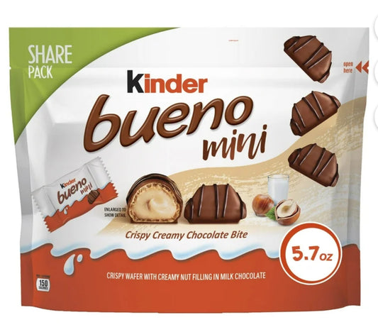 Kinder Bueno Mini, Milk Chocolate and Hazelnut Cream, 5.7 oz Bag