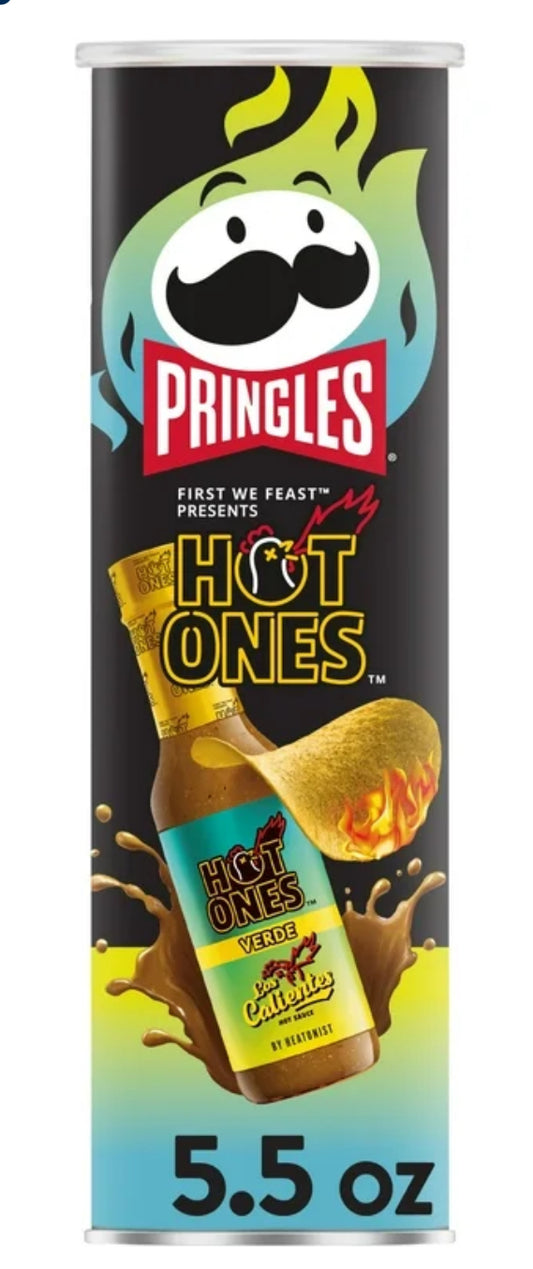 Pringles Hot Ones Verde Papas Fritas Crujientes, Snacks Picantes, 5.5 oz