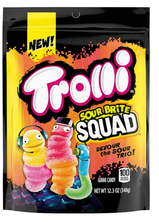 Trolli Sour Brite Squad Gummy Candy, Sour Gummy Worms, Resealable Bag, 12.3 oz