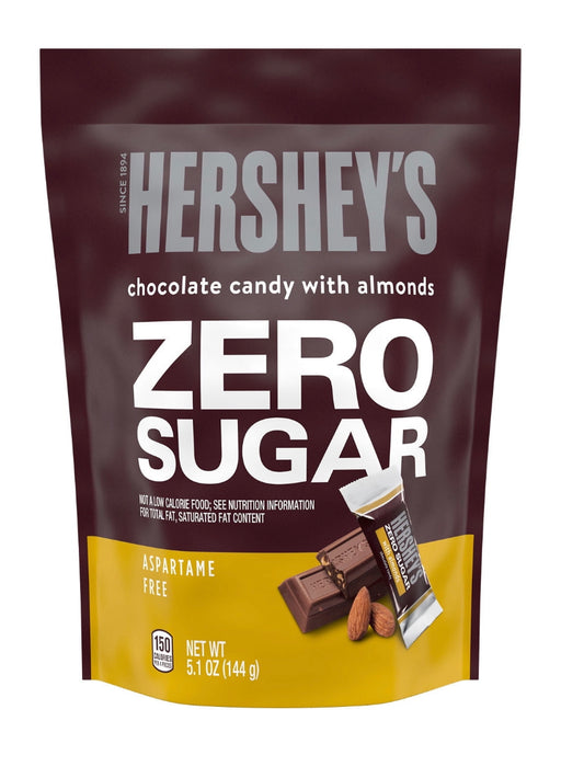 Hershey's Zero Sugar Chocolate with Almonds Candy, Bag 5.1 oz