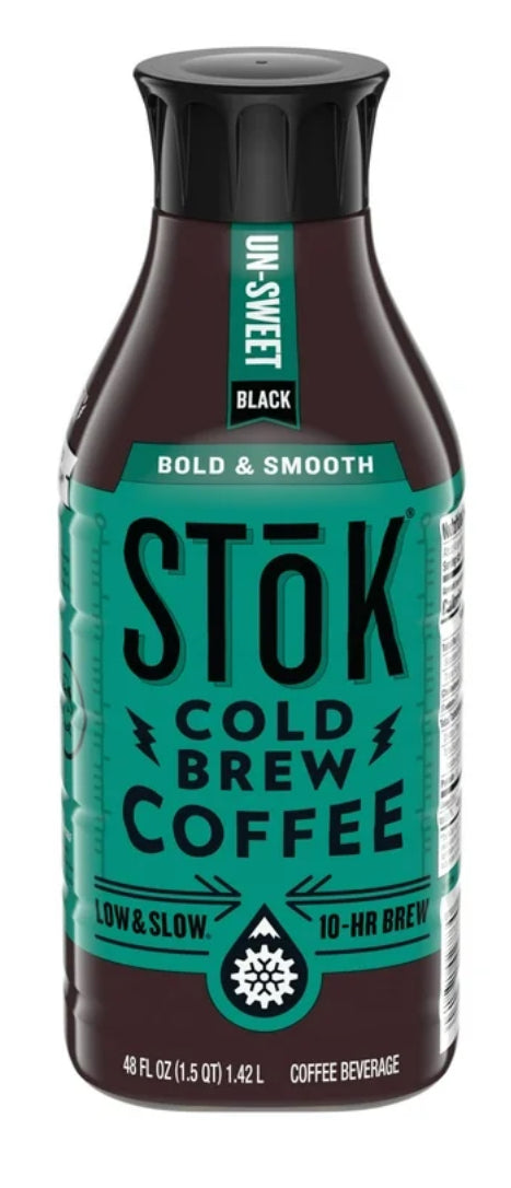 SToK Negro, sin Azúcar, Tostado Medio, Mezcla a Base de Arábica Cold Brew Coffee, Botella de 48 fl oz