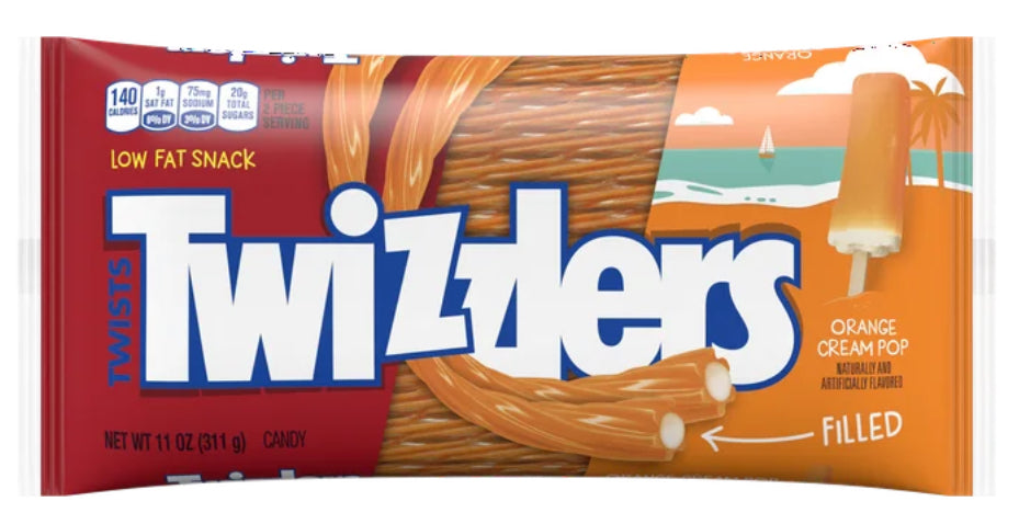 Twizzlers Filled Twists Orange Cream Pop Flavored Licorice Style Candy, Bag 11 oz