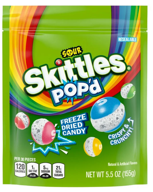 SKITTLES POP'D Caramelo Agrio Liofilizado - Bolsa de 5.5 oz