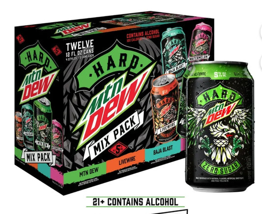 Hard Bebida de Malta de Variedad Clásica Mountain Dew Paquete de 12, Latas de Aluminio de 12 Fl. Oz., 5 % de Alcohol en Volumen