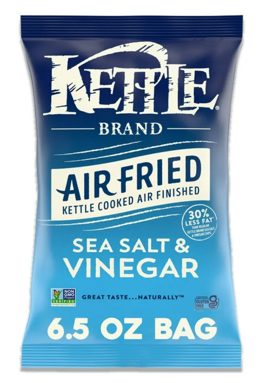 Kettle Brand Papas Fritas Papas Fritas con Sal Marina y Vinagre, Bolsa de 6.5 oz