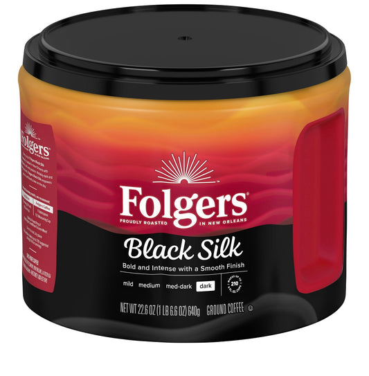 Folgers Black Silk Ground Coffee, Smooth Dark Roast Coffee, 22.6Ounce Canister