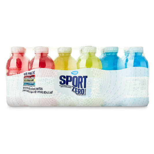 Great Value Bebida Deportiva Hidratante sin Azúcar, con Sabor a Ponche de Frutas, Limón y Lima y Frutos Rojos, 12 Fl Oz, 18 Botellas