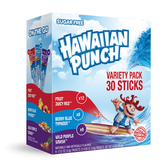 Hawaiian Punch Powder Drink Mix , Variety Pack, Fruit Juicy Red, Berry Blue Typhoon, Wild Purple Smash, 30ct, On the Go packets, Sugar Free