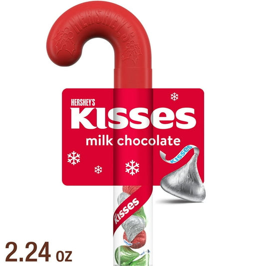 Hershey's Kisses Caramelo Navideño de Chocolate con Leche Bastón de Plástico de 2,24 oz