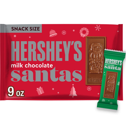 HERSHEY'S, Barras de Chocolate con Leche Santas, Tamaño Snack, Festivo, 9 oz, Bolsa