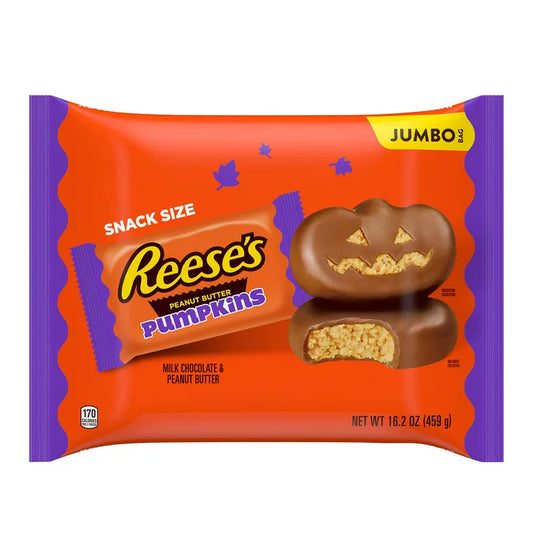 Reese's Milk Chocolate Peanut Butter Snack Size Pumpkins, Halloween Candy Jumbo Bag, 16.2 oz