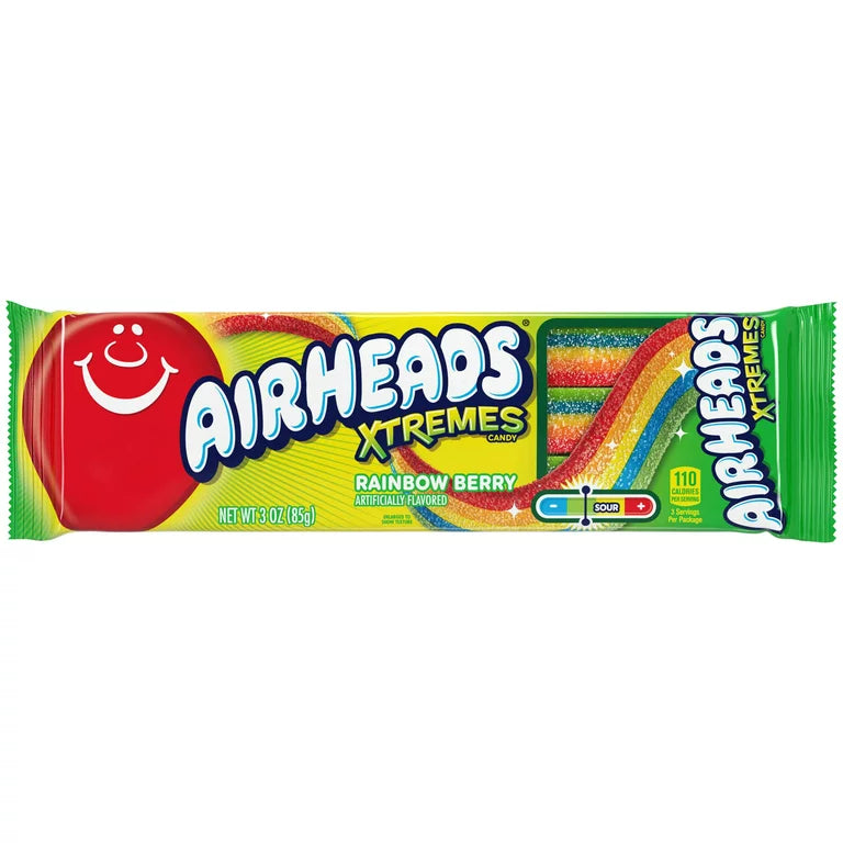 Airheads Xtremes Belts Sweetly Sour Candy, Rainbow Berry, 3 oz