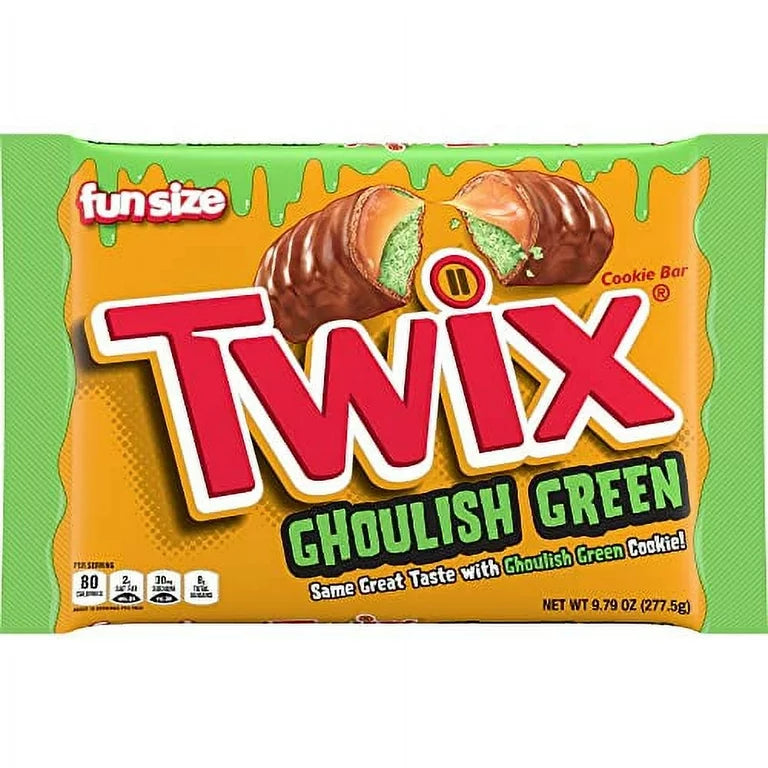 TWIX Ghoulish Green Caramel Cookie Fun Size Halloween Chocolate Bars, 9.8 oz Bag