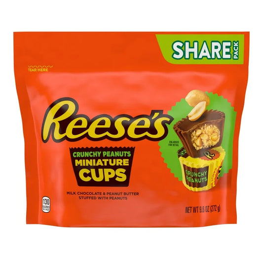 Reese's Crunchy Peanuts Miniatures Milk Chocolate Peanut Butter Cups Candy, Share Pack 9.6 oz