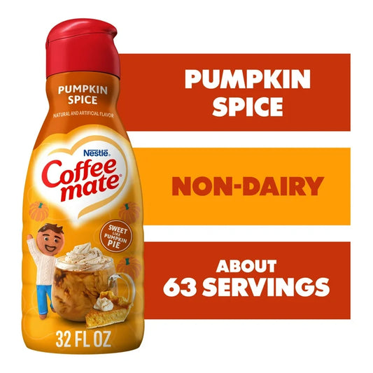 Crema Líquida para Café Pumpkin Spice sin Lácteos Nestle Coffee Mate, Botella de 32 Fl Oz