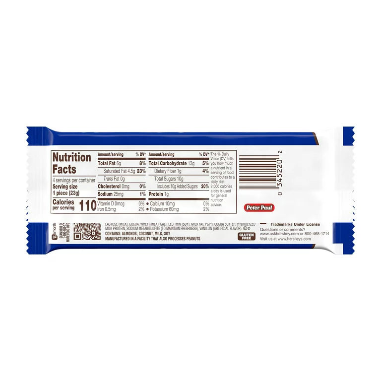 Almond Joy, Coconut and Almond Chocolate Candy Bars, Gluten Free, 3.22 oz, 4 Pieces - LOOP MX