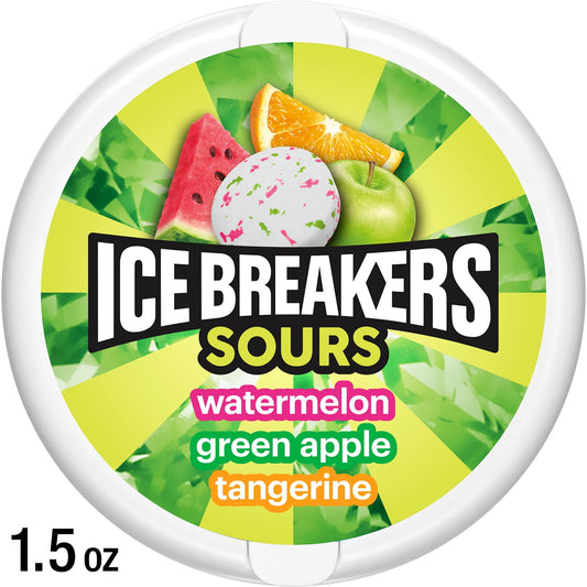 Ice Breakers Sours Mints sin Azúcar con Sabor a Frutas Variadas, Lata 1.5 oz