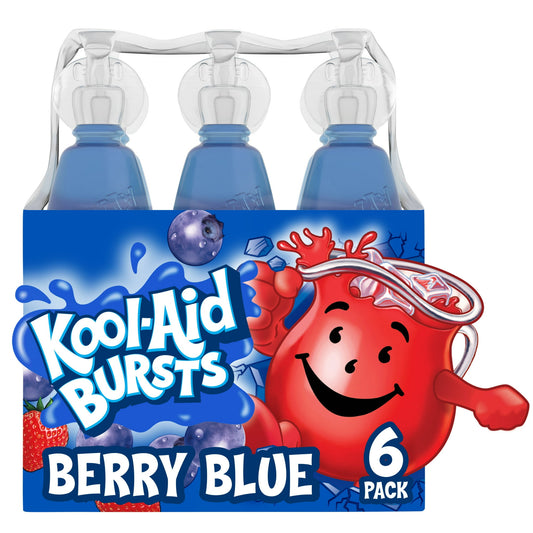 Kool Aid Bursts Bebida para Niños Berry Blue, Paquete de 6 Unidades, Botellas de 6,75 fl oz