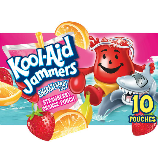 Kool-Aid Jammers Sharkleberry Fin Strawberry Orange Punch Kids Drink 0% Juice Box Pouches, 10 Ct Box, 6 fl oz Pouches - LOOP MX