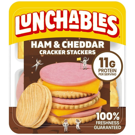 Lunchables Galletas Apiladas con Jamón y Queso Cheddar para Niños, Bandeja de 3,5 oz