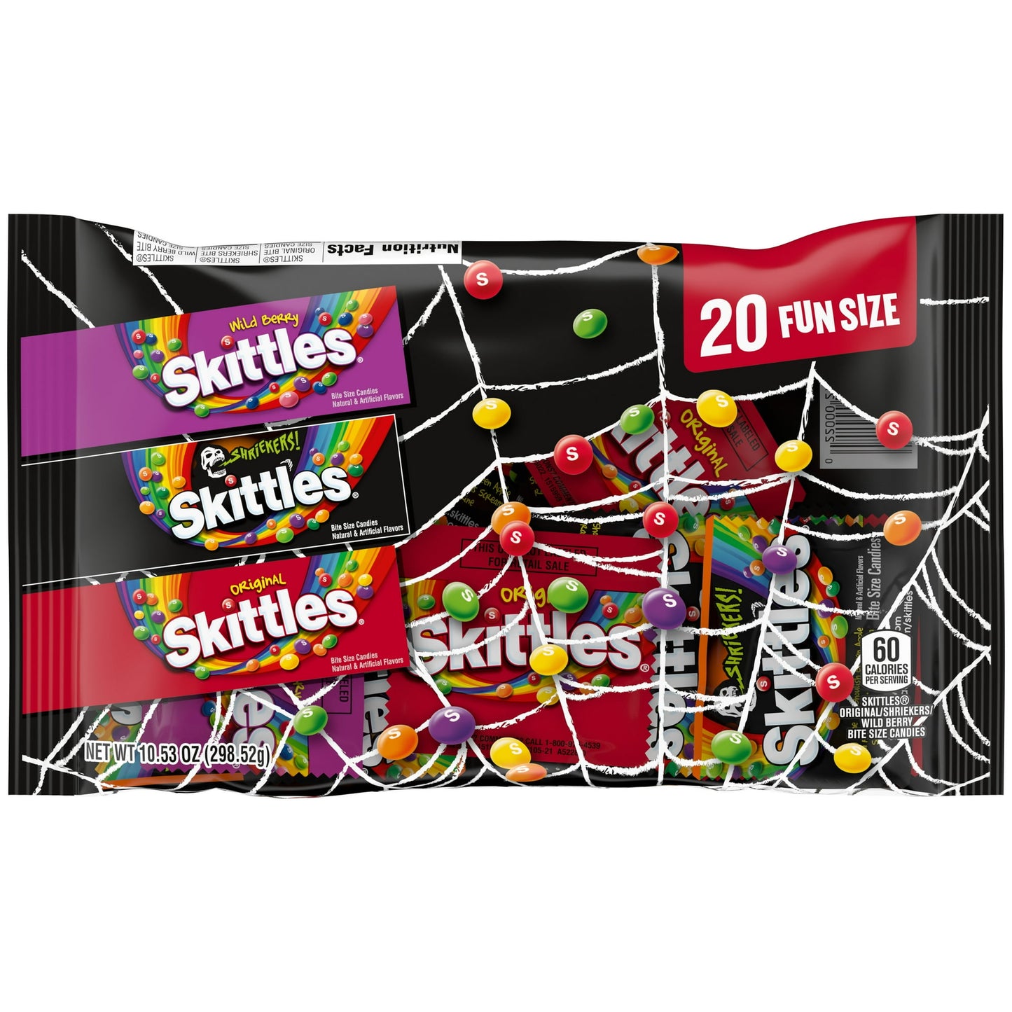 Skittles Caramelo Halloween Masticable de Tamaño Divertido Original, Bayas Silvestres y Chillidos - Bolsa a Granel de 20 Unidades