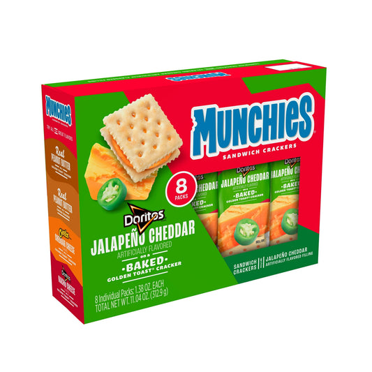 Munchies Galletas Tipo Sándwich de Queso Cheddar y Jalapeño 8 Packs
