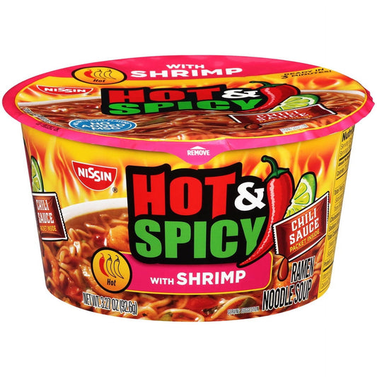 Nissin Alimentos Fideos Bowl Picantes y Picantes (Camarones), 3,27 Oz Líquidas