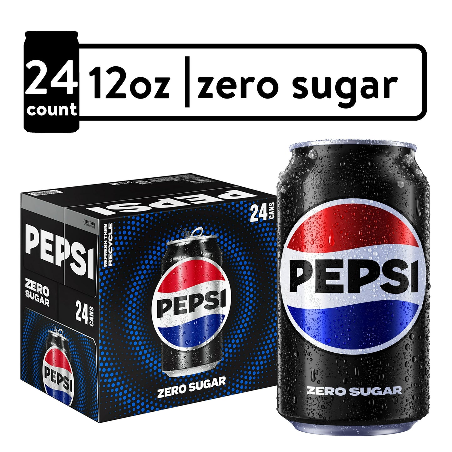 Pepsi Refresco Cola sin Azúcar, Latas de 12 Fl Oz, Paquete de 24