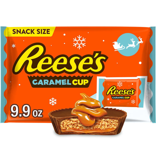 Reese's Caramelo Navideño con Tazas de Mantequilla de Maní Del Tamaño de un Refrigerio de Chocolate con Leche y Caramelo Bolsa de 9.9 oz