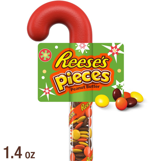 Reese's Pieces Caramelo Navideño de Mantequilla de Maní Bastón de Plástico 1.4 oz