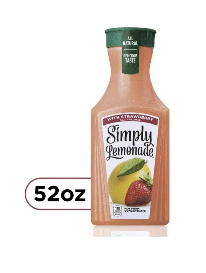 Simply Non GMO All Natural Strawberry Lemonade Juice, 52 fl oz Bottle