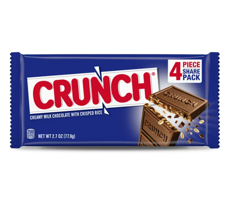 CRUNCH Milk Chocolate and Crisped Rice, Share Size Candy Bars, Share Pack, 2.7 oz