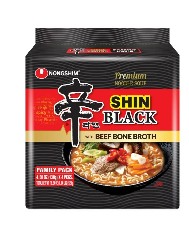 Nongshim Spicy Pot-au-feu Flavor Shin Black Noodle Soup, 4.58 oz, (Pack of 4)