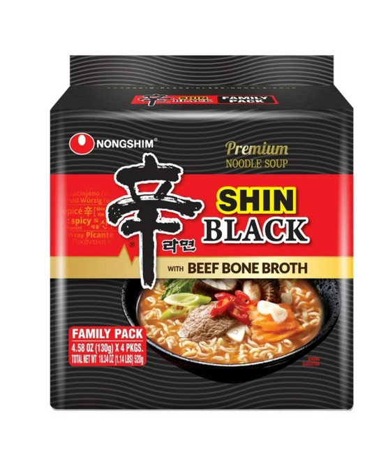 Nongshim Spicy Pot-au-feu Flavor Shin Black Noodle Soup, 4.58 oz, (Pack of 4)