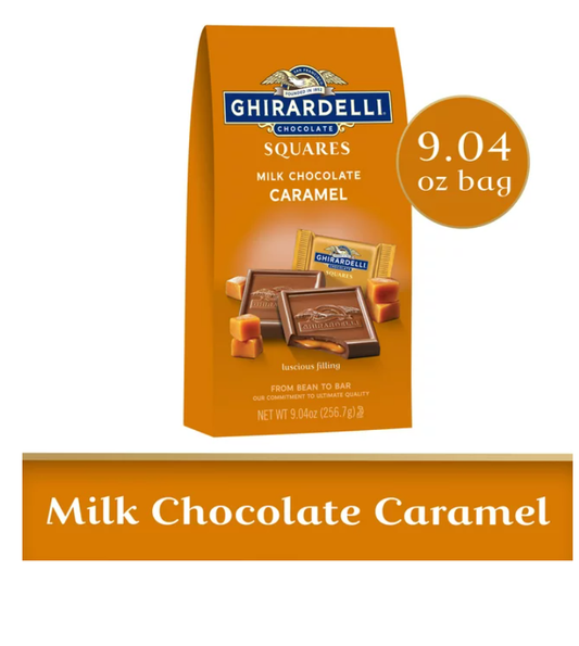 GHIRARDELLI Milk Chocolate Squares with Caramel Filling for Valentine’s Day Candy Gifts, 9.04 oz Bag
